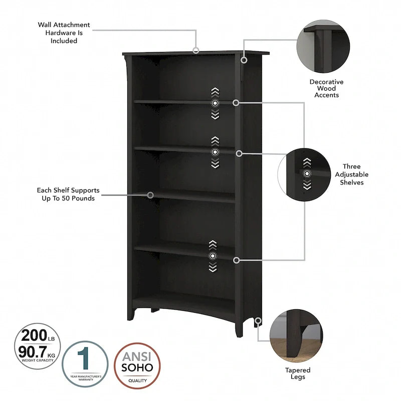 Salinas Tall 5-shelf Bookcase (Set of 2) by Bush Furniture – Image 48