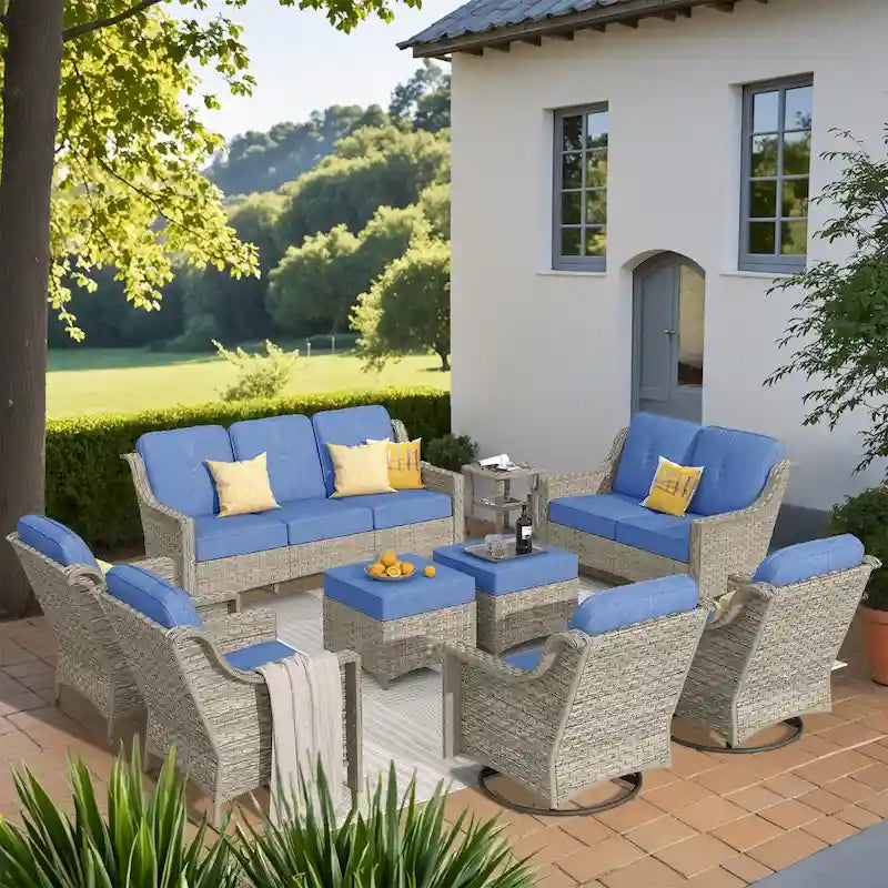 XIZZI 9-piece Outdoor Patio Furniture Conversation Set with Swivel Chair – Image 4