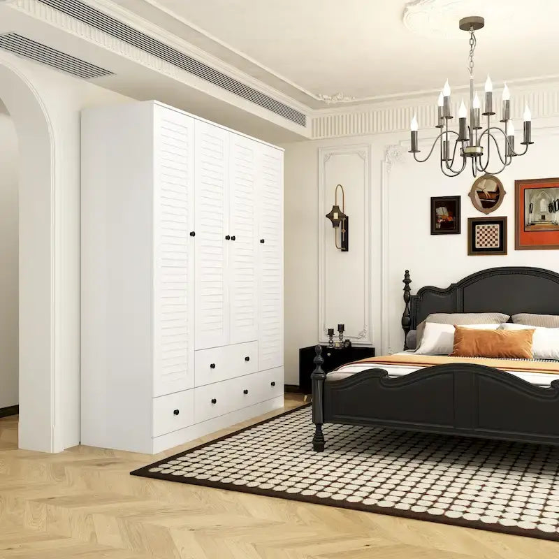 Wardrobe Armoire Closet 59W Large Freestanding Wardrobe Cabinet White – Image 43