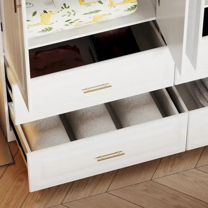 93.9H/74.2H Armoires Wardrobe Closet Cabinet Hanging Drawers Storage – Image 17