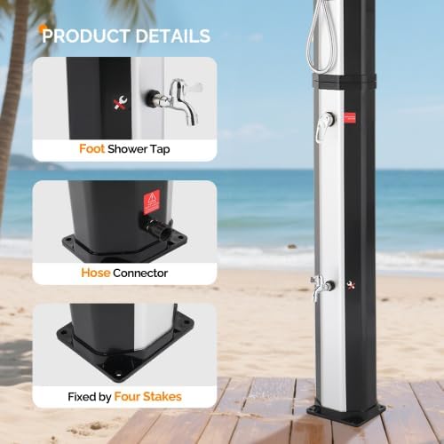 Bonnlo Douche Solaire 60L, Douche Exterieur Solaire avec Pommeau de Douche Douchette et Robinet, Eau Chaude et Température réglable, Idéal pour Jardin Plage Piscine – Image 2