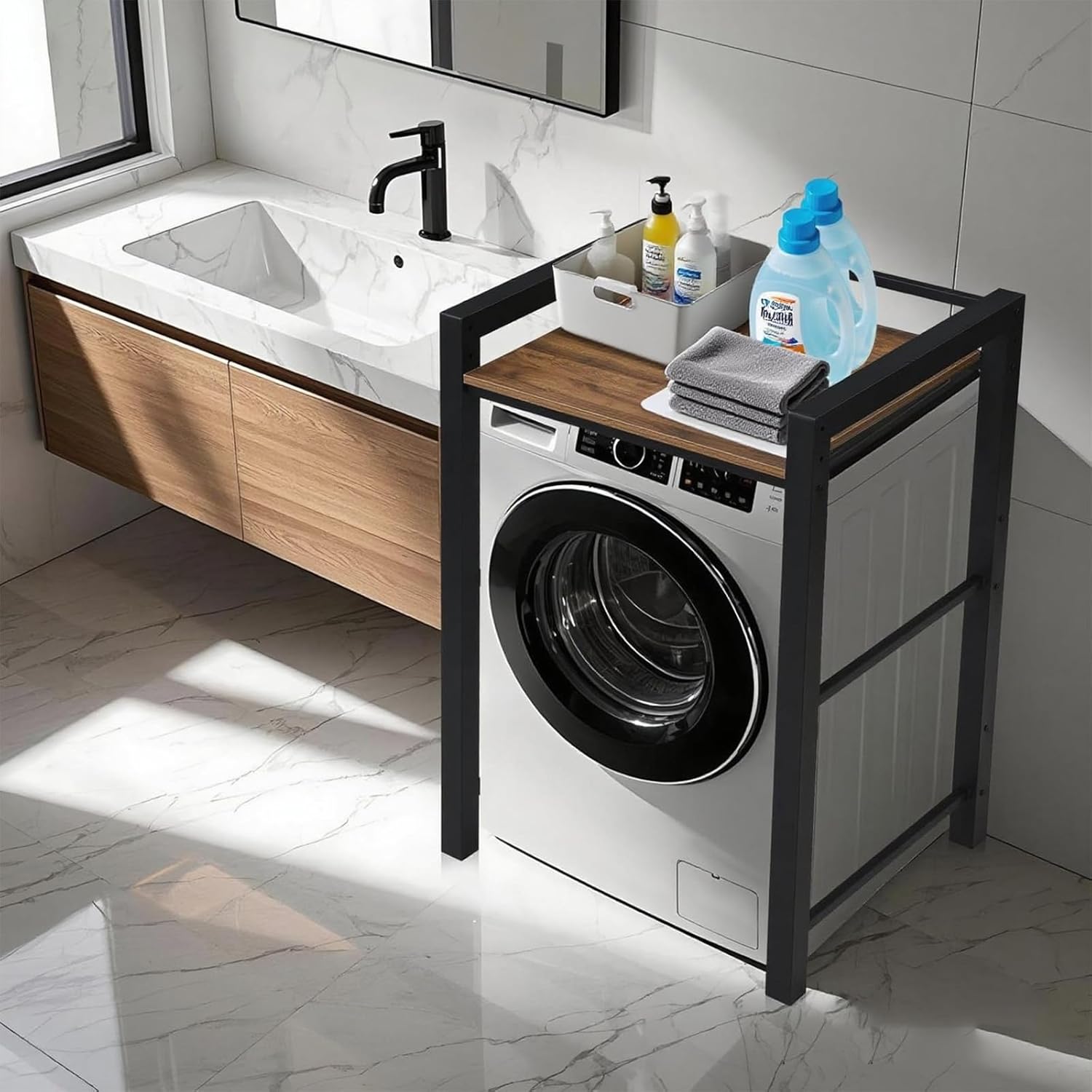 Washing Machine Support, Étagère Machine à Laver, Rangement Machine a Laver Avec 3 Hauteurs Réglables, Meuble de Rangement Machine a Laver et Sèche-Linge, Capacité de Charge de 350kg. (Noir) – Image 8