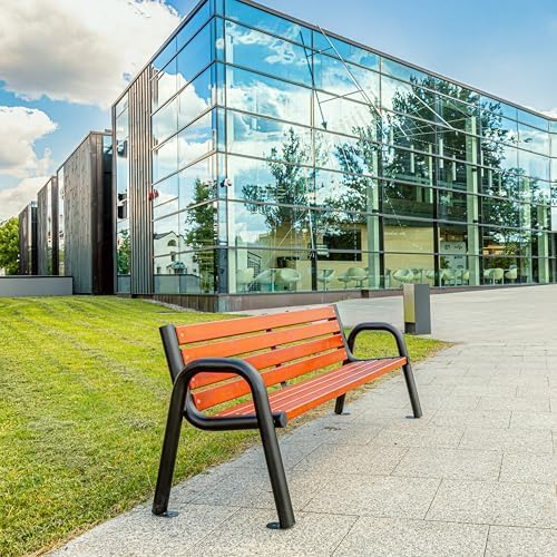 REKORD Banc de Jardin 196 x 64 x 76 cm Banc d'extérieur Robuste en métal et Bois avec Dossier résistant aux intempéries pour Parc terrasse et Avant-Cour - Spartan BIS- Acajou – Image 4