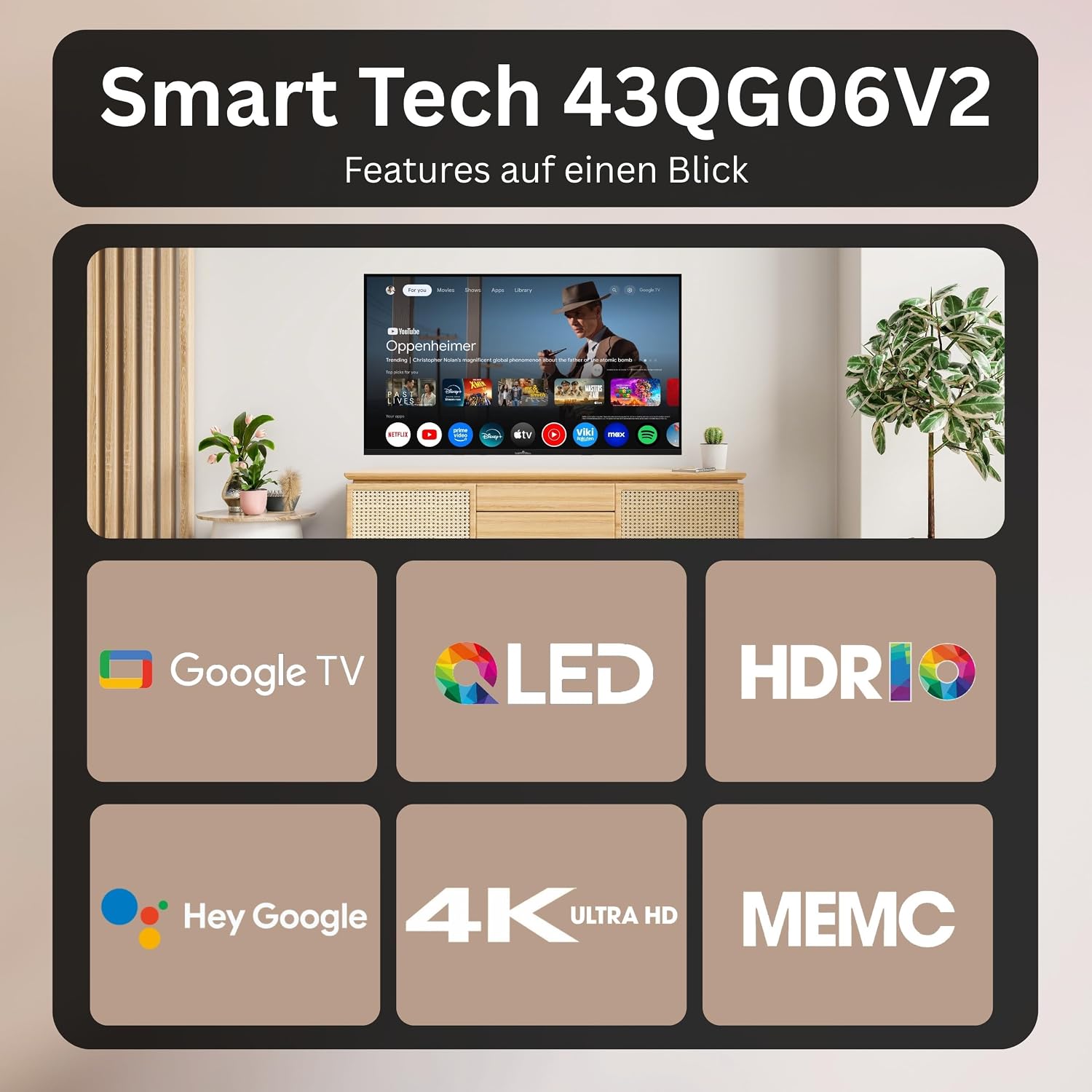 Smart Tech QLED 43QG06V2 Téléviseur Google TV HDR avec résolution 4K UHD, Bluetooth et Triple Tuner, Smart TV 43QG06V2 (2026) – Image 6