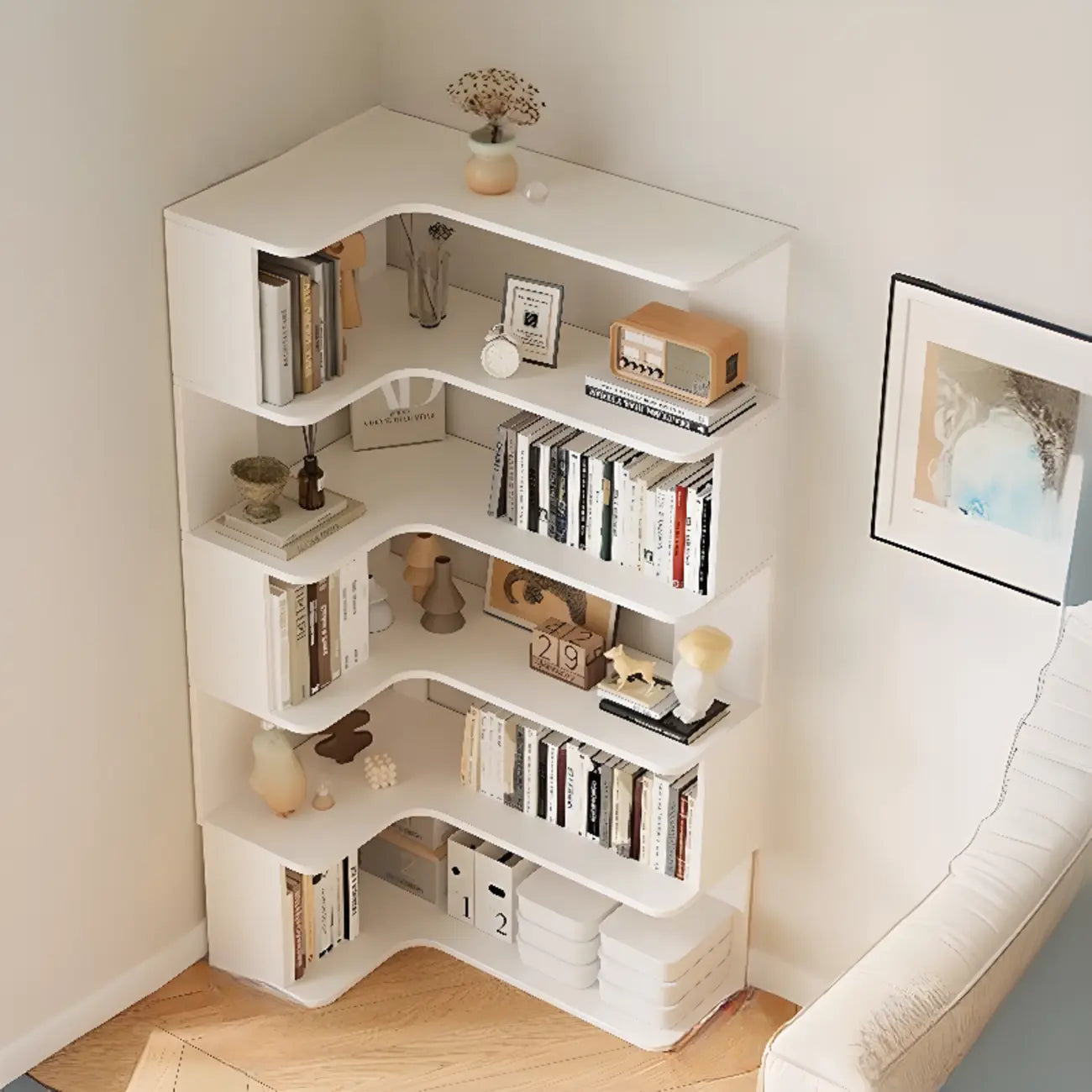 Manufactured Wood Corner Bookshelf with 6 Shelves – Image 48