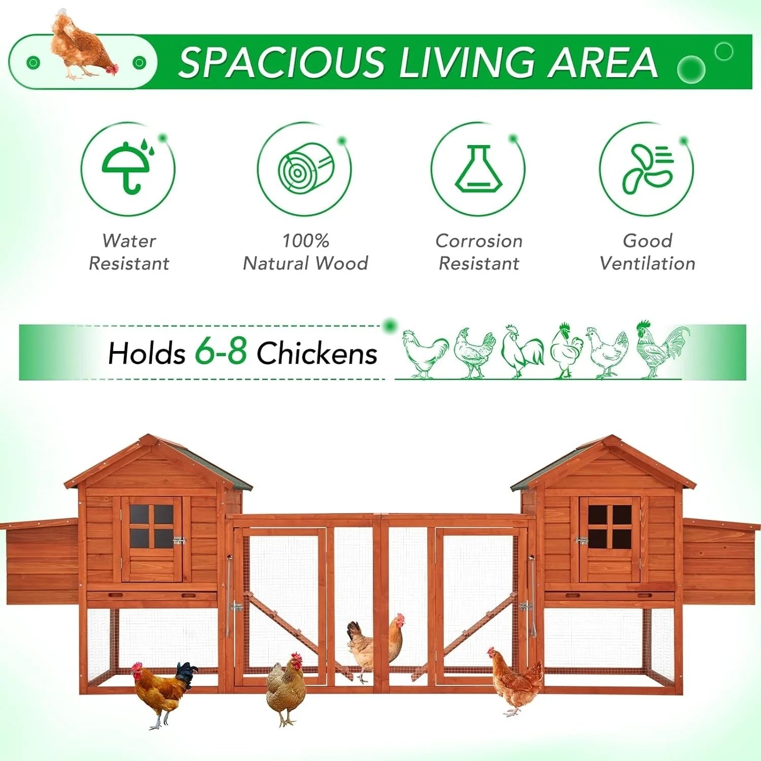 AECOJOY 144'' Large Chicken Coop w/ Run Wooden Hutch Poultry Cage House – Image 11