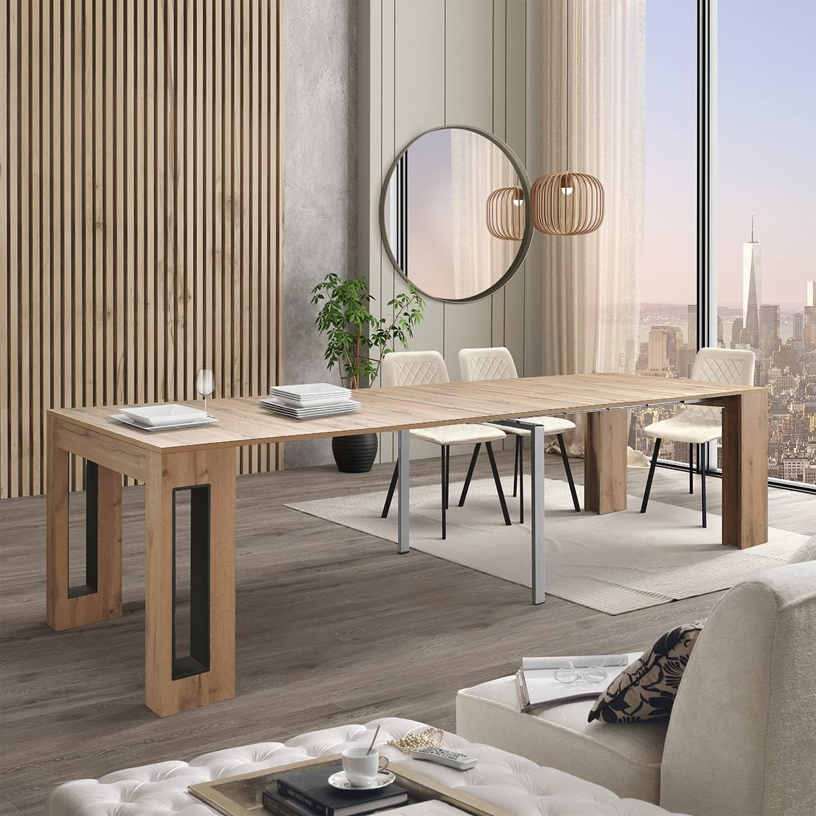 PAZZO DESIGN, Table Console Extensible avec Porte Rallonges Elvire, Chêne Rustique, Jusqu'à 12 Places, Table Console Cuisine, Made in Italy, De 45 à 300 cm - id_1931 – Image 2