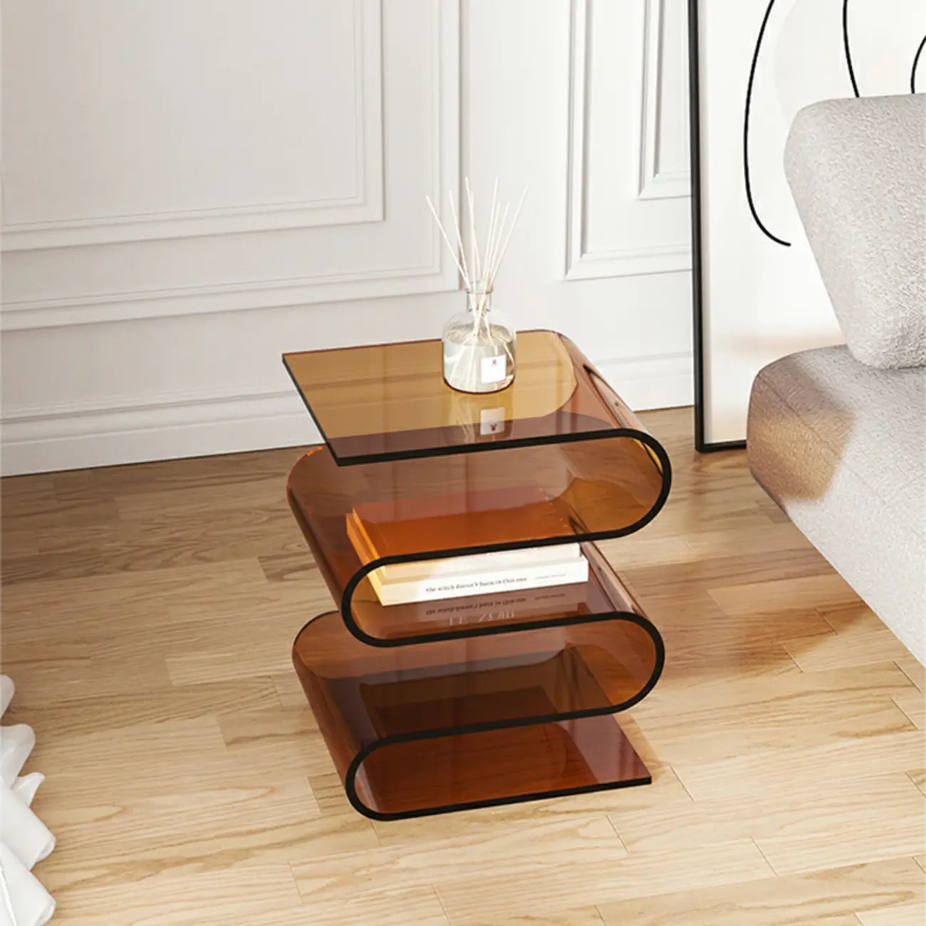 Contemporary Acrylic S-Shaped Side Table with Storage – Image 19