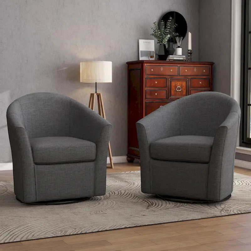 Set of 2 Modern Upholstered Swivel Barrel Chair Living Room Accent Chair – Image 34