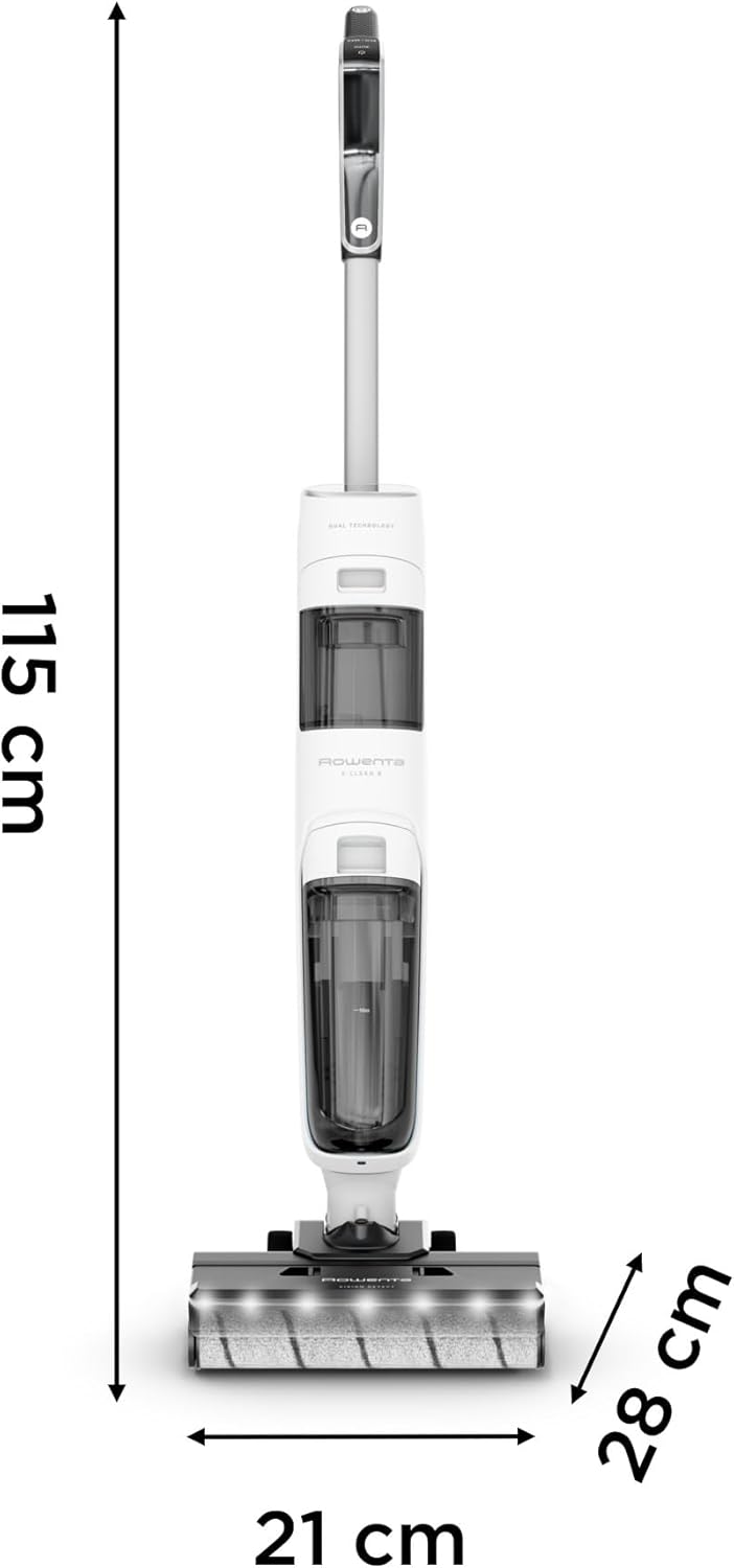 Rowenta X-Clean5, Aspirateur Laveur sans Fil, Nettoyage 2-en-1, Mode de détection Auto, Éclairage LED, Auto-Nettoyage, Séchage air Chaud, GZ5557EE, Blanc/Noir – Image 9