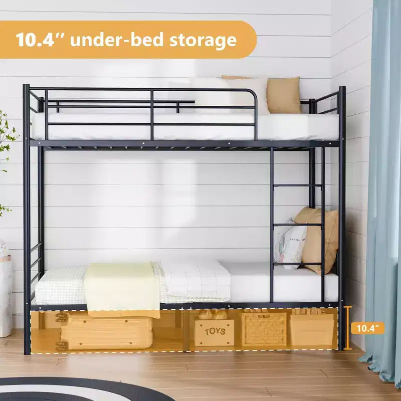 Karl Home Twin Over Twin Steel Bunk Bed Frame Ladder Bedroom Dorm Room for Kids Adult Children – Image 44