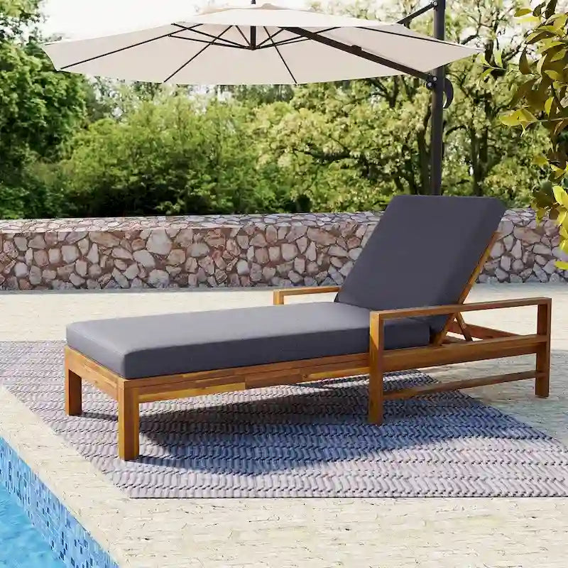 Wood Adjustable Backrest Outdoor Lounge Chair, Suitable for Gardens, Terraces and Poolside Areas – Image 3