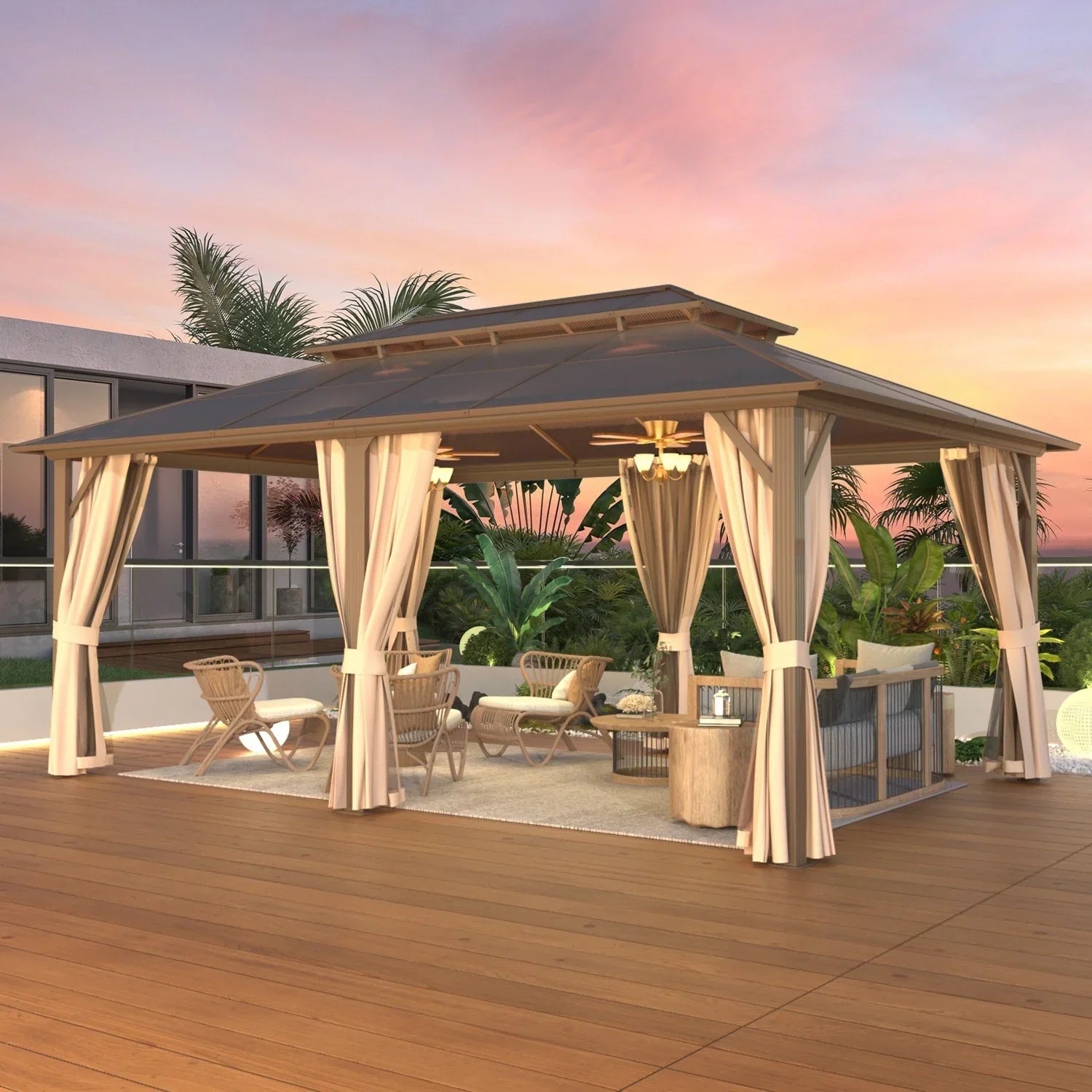 EROMMY Hardtop Gazebo,Outdoor Pergola with Double Roof & Netting & Curtains,Heavy Duty Canopy for Patio, Backyard, Pool party – Image 14