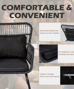 Alternative view of 3 Piece Outdoor Wicker Conversation Bistro Set, All-Weather Rattan Furniture Patio Chairs Set with Cushions