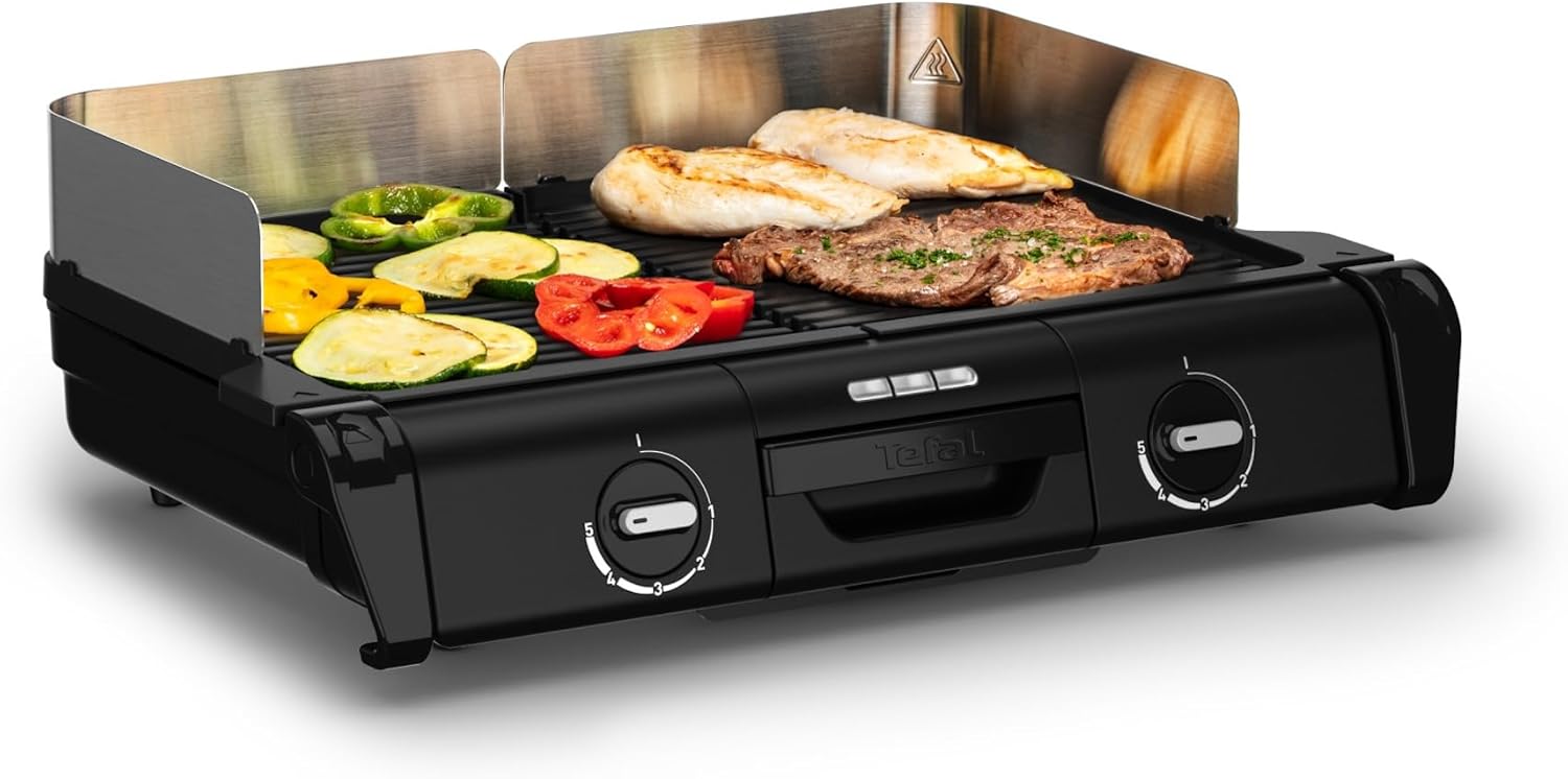 Tefal Barbecue électrique XL Family Grill 2400W avec 2 thermostats réglables, Usage extérieur et intérieur, 2 surfaces de cuisson compatibles lave vaiselle TG800N10