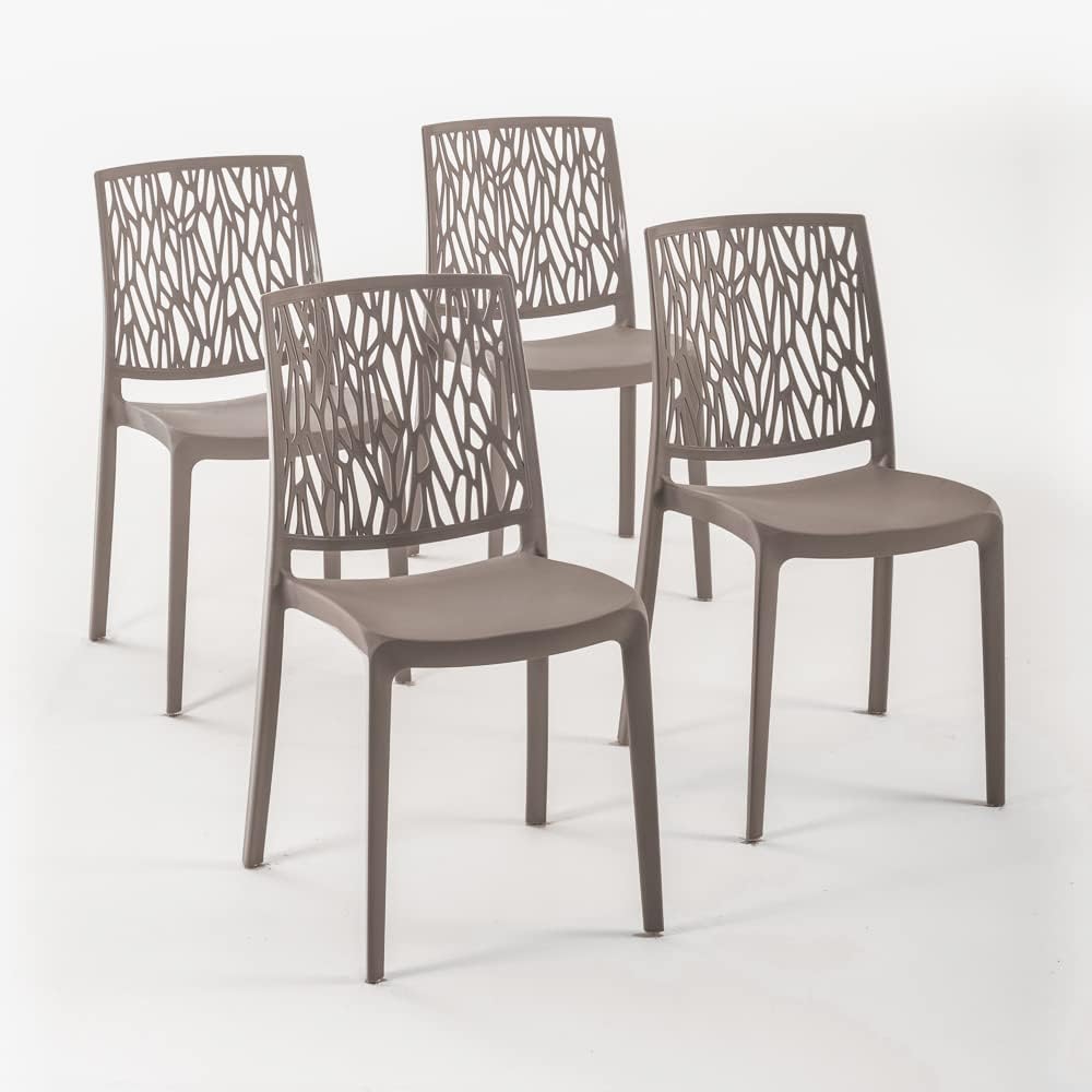 RATTATAN Lisa - Chaises en résine renforcée de Fibre de Verre, empilables, Usage intérieur et extérieur (4, Gris Tourterelle)