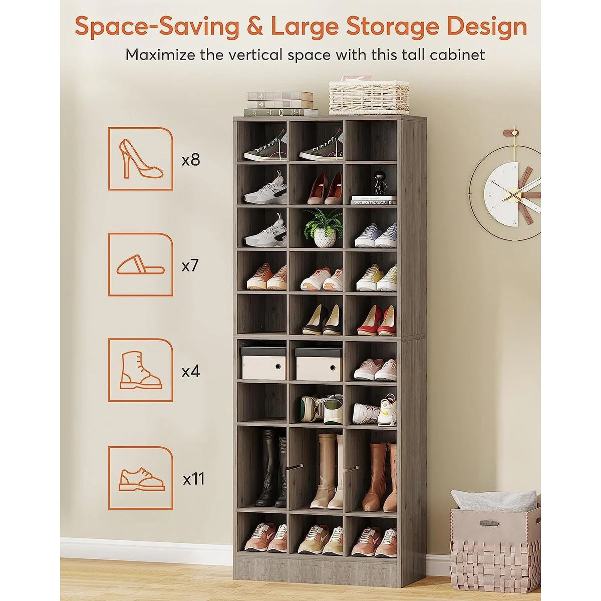30 Pairs Tall Shoe Cabinet, 10 Tiers White Wooden Shoe Storage Rack for Closet, Entryway - 10-tier – Image 8