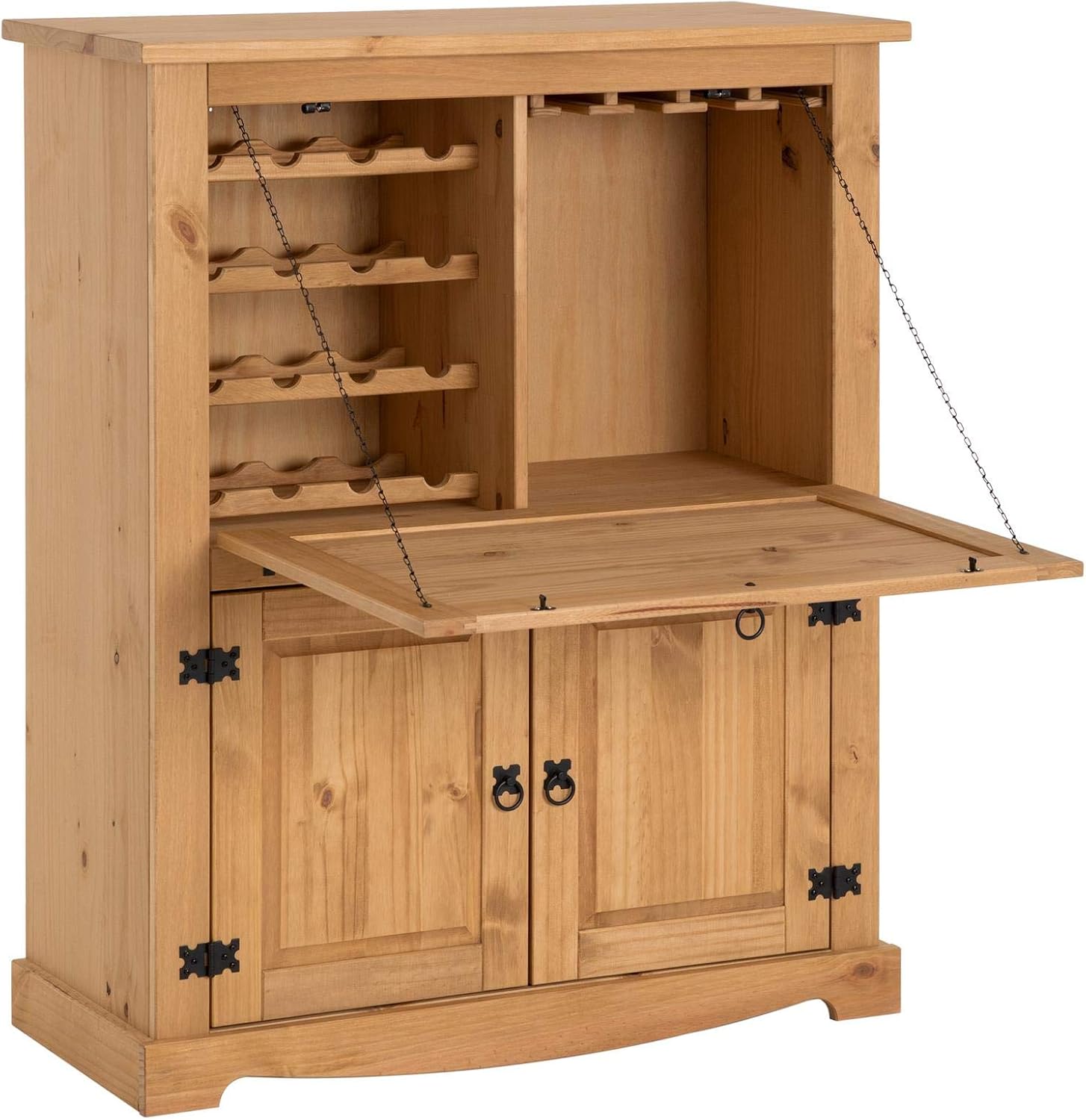 IDIMEX Meuble Bar à vin Tequila Armoire comptoir avec Range Bouteilles vin spiritueux et Range Verres, bahut de Style Mexicain en pin Massif Finition teintée/cirée – Image 4