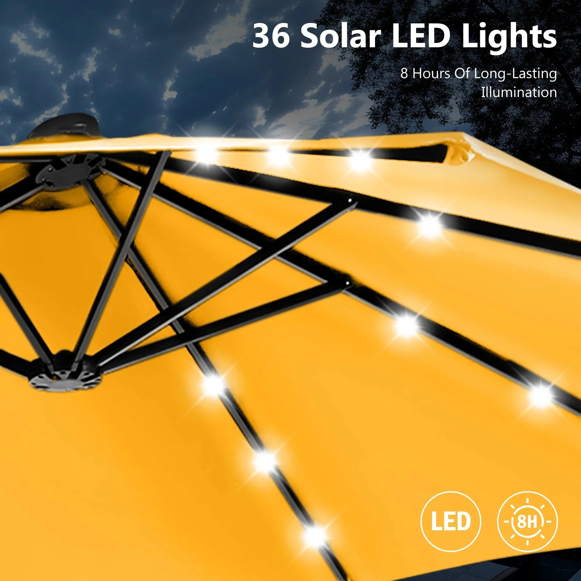 MAISON ARTS 15-foot Rectangular Crank Double-sided Outdoor Market Umbrella Solar LED Lighted Patio Umbrella with Base Included – Image 37