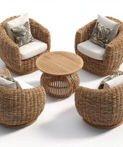 Ensemble table et chaises d'extérieur rotin 82x78x90 cm - bois naturel/beige - design moderne