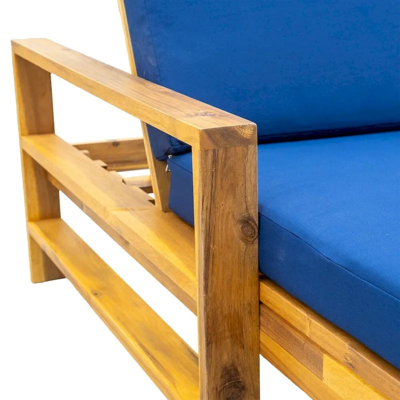 Wood Adjustable Backrest Outdoor Lounge Chair, Suitable for Gardens, Terraces and Poolside Areas – Image 19