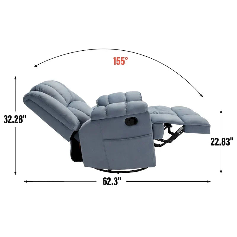 Lazy Boy Swivel Rocker Fabric Recliner Chair, Overstuffed Large Manual Recliner Glider with Pillow Top Arms and Cushion Back – Image 22