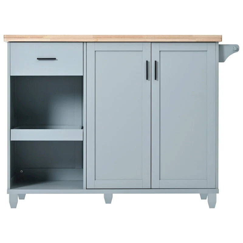 Kitchen Island with Foldable Counter Top, Kitchen Storage Cart with Slide-Out Shelf, Towel Rack and Drawer, Rolling Wheels – Image 14