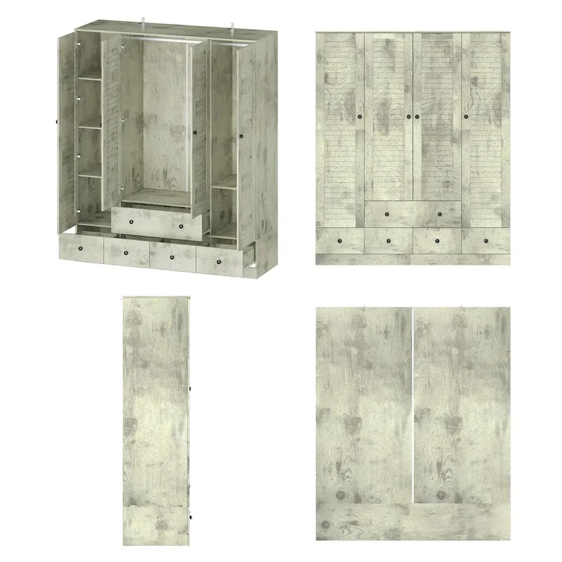 Wardrobe Armoire Closet 59W Large Freestanding Wardrobe Cabinet White – Image 31