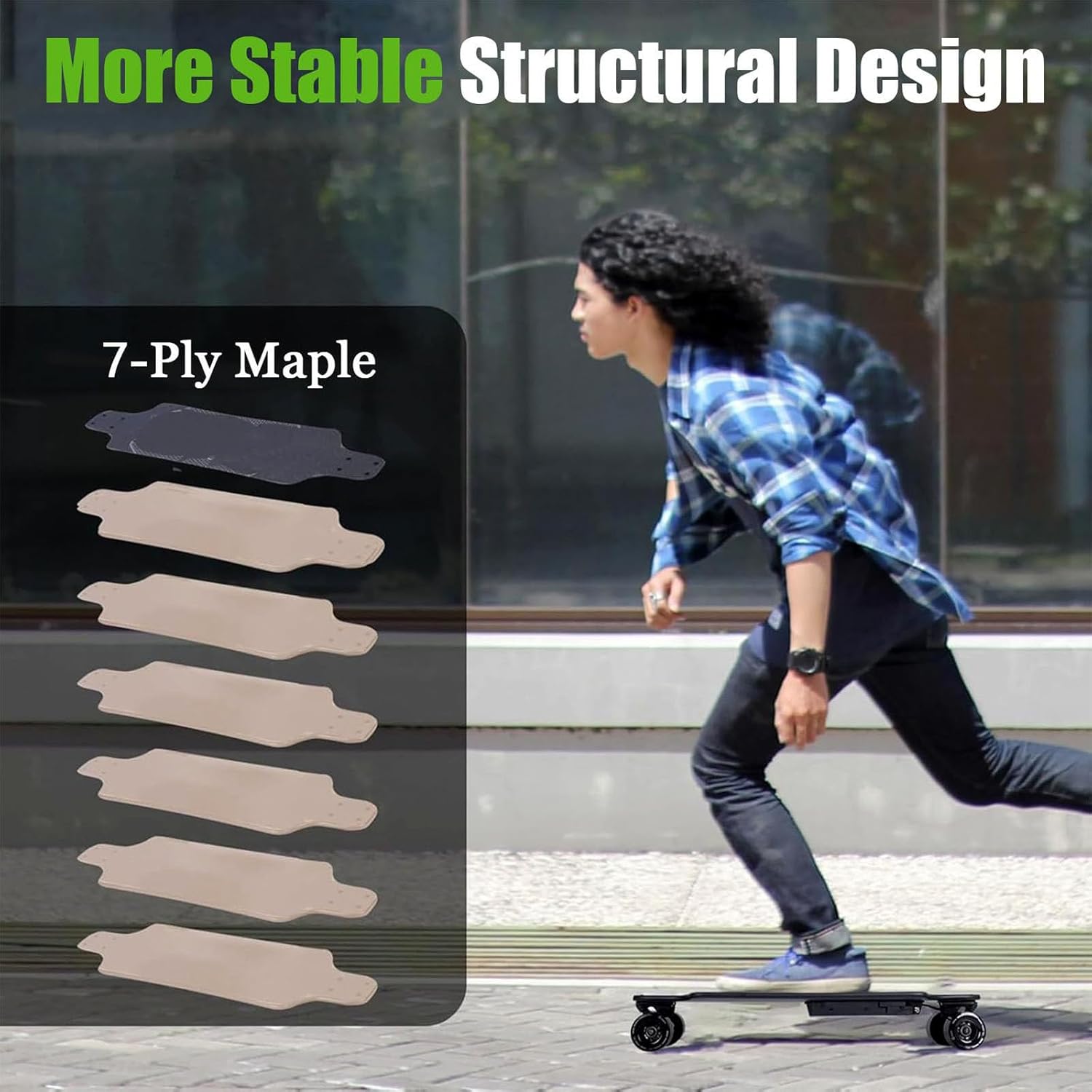 Longboard ÉLectrique pour Les Trajets Quotidiens, E-Skateboard, Skateboard 4 Roues en Bois D'éRable pour Adultes, Skateboard ÉLectrique 7 Couches en ÉRable – Image 3
