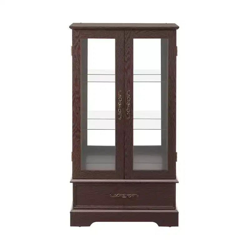 Lighted Glass Curio Cabinet with Adjustable Shelves - Elegant 2-Door Display Cabinet & Built-in Drawer, Includes Bulb – Image 22