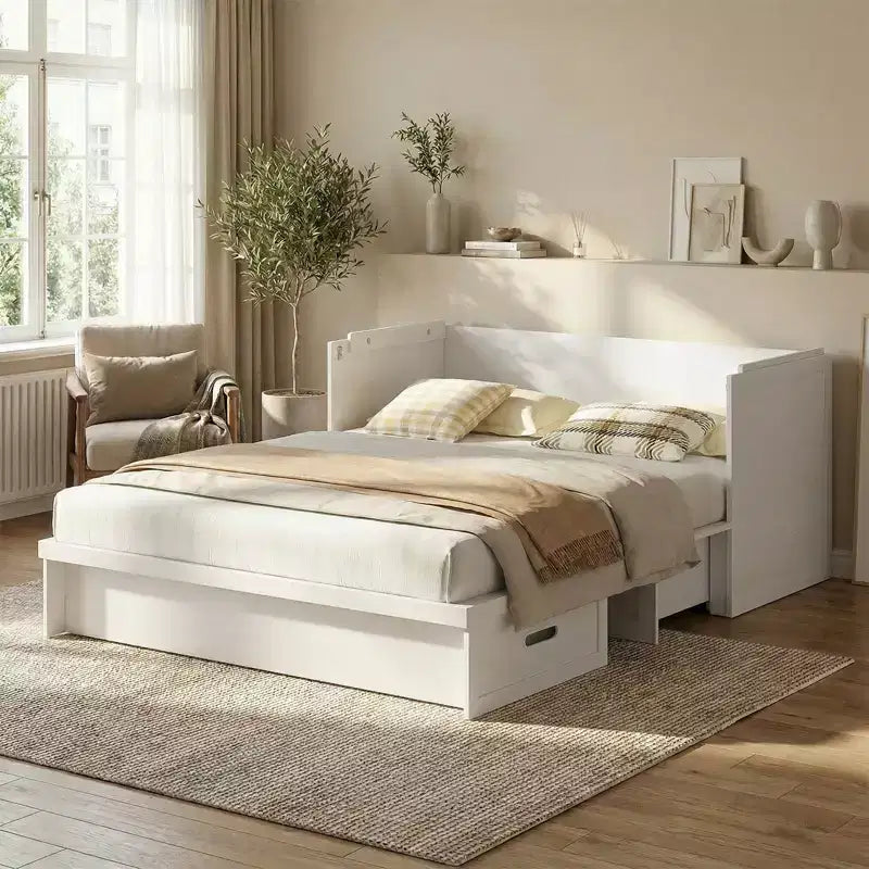 Mjkone Queen Size Convertible Murphy Cabinet Bed with Mattress, USB Charging, Storage Drawers – Image 28