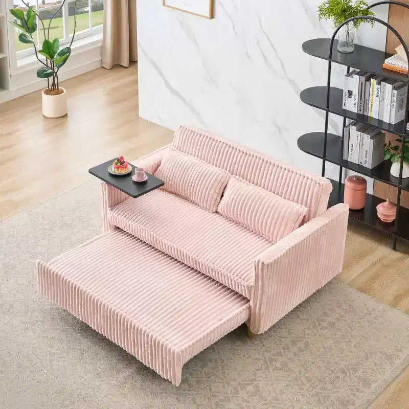 TUYOHW Space-Saving Convertible Sofa,Corduroy Sofa Bed with Movable Tabletop & USB Port,Multi-Functional Loveseat for Living Room – Image 27