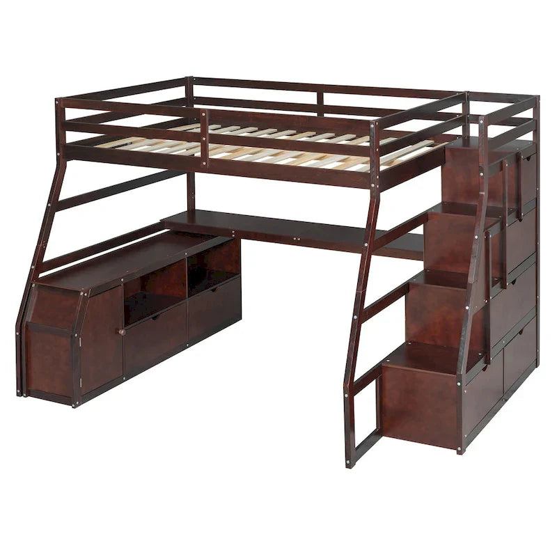 Full Pine Loft Bed with Desk and Storage – Image 4