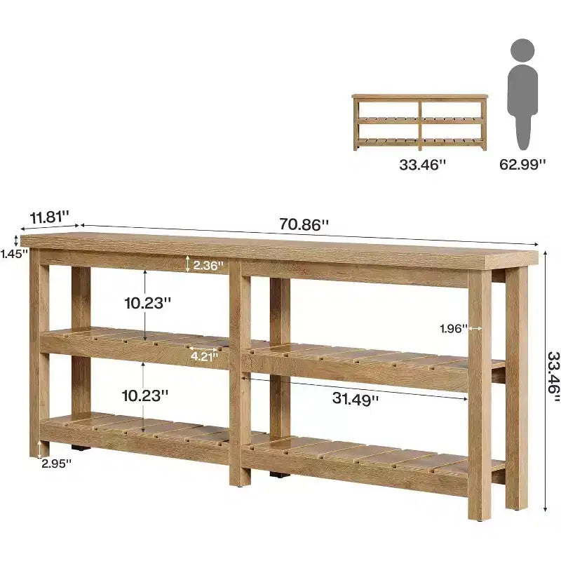 Tribesigns 70.86 Extra Long Console Table, Farmhouse 3-Tier Entryway Table, Wood Sofa Table Behind Couch for Living Room, Hallway, Foyer – Image 3