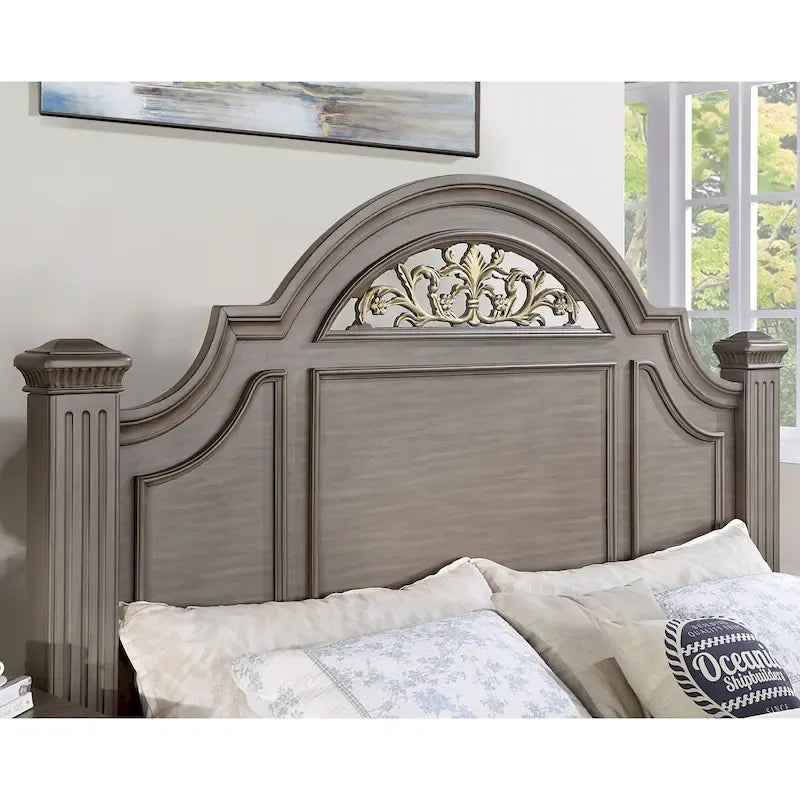 5-Piece Traditional Poster Bedroom Set, Grey Wood Finish, Classic Style – Image 9