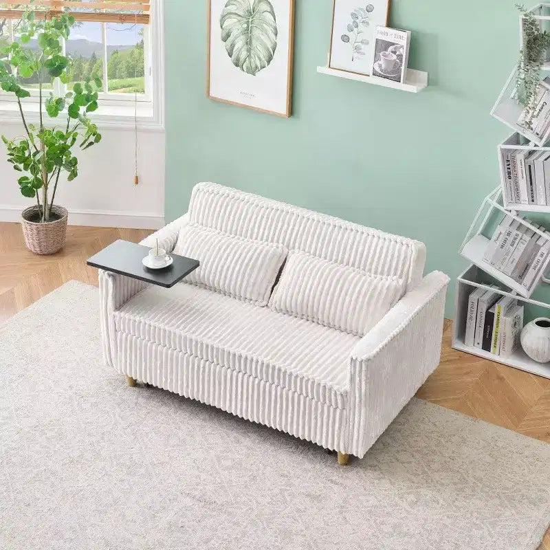 TUYOHW Space-Saving Convertible Sofa,Corduroy Sofa Bed with Movable Tabletop & USB Port,Multi-Functional Loveseat for Living Room – Image 3