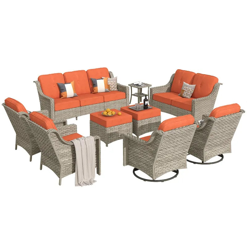 XIZZI 9-piece Outdoor Patio Furniture Conversation Set with Swivel Chair – Image 26