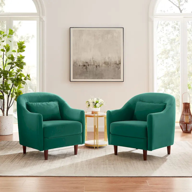28.34W Set Of 2 Accent Armchair, Velvet Barrel Chair with Solid Wood Legs – Image 23