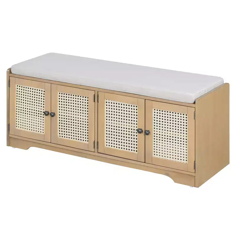 Whisen Rustic Wood Storage Bench, Entryway Shoe Bench with Removable Cushion, Adjustable Shelves – Image 30