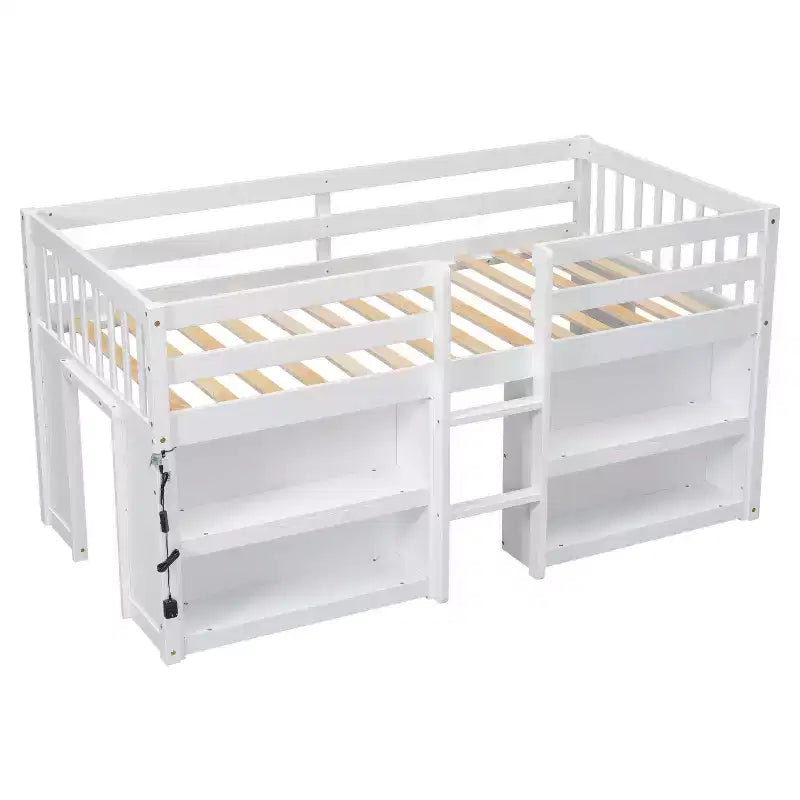 Whisen 79.8''L * 43.9''W Twin Size Kid Low Loft Bed With Two-Tier Shelves And LED Light – Image 15