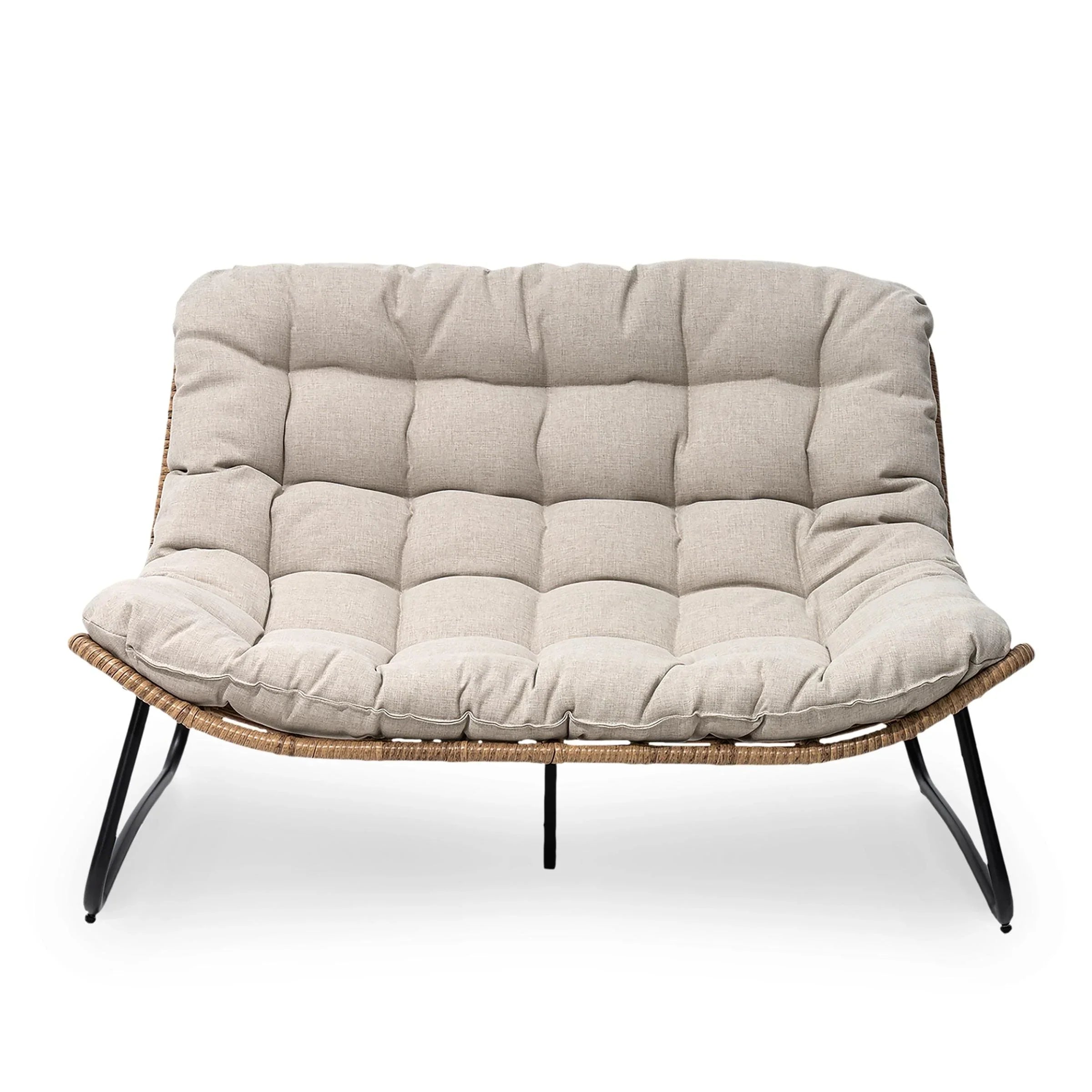 Double Papasan Chair Loveseat with Cushion, All-weather PE Rattan and Metal Frame for Indoor Outdoor – Image 35