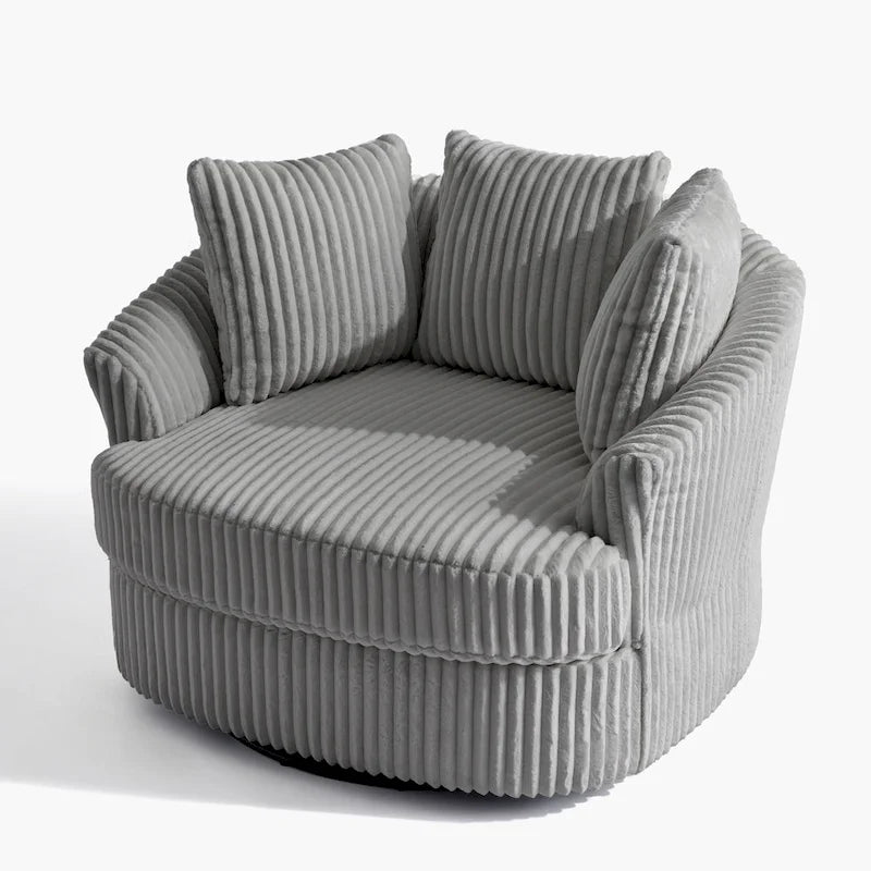 2 Set Oversized 43 W Plush Corduroy Swivel Barrel Chair with Pillows – Image 39