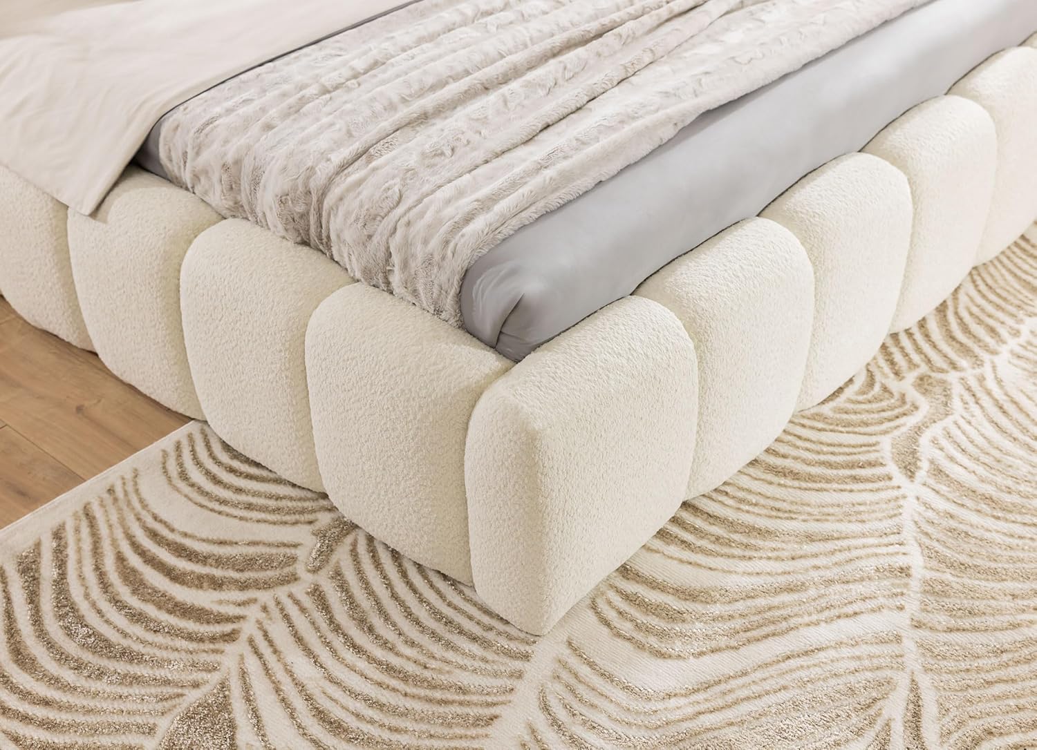 FURNISTAR MIA Lit capitonné avec coffre de lit, lit 140 x 200 cm, lit double avec espace de rangement et sommier à lattes, aspect lit à sommier tapissier, sans matelas, chambre à coucher - Blanc – Image 7