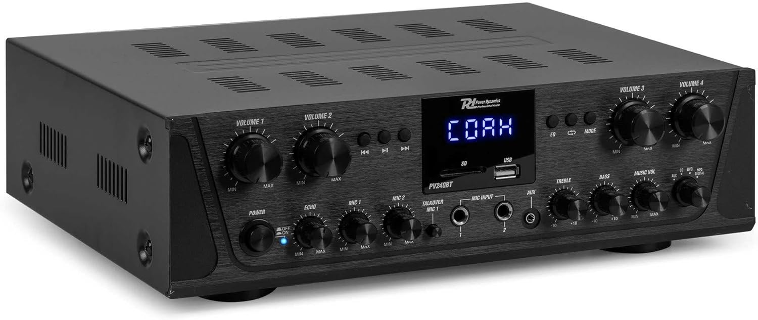 Power Dynamics Pack Sonorisation 4 Zones 400 Watts Bluetooth avec 8 Enceintes Noires, Lecteur MP3 USB/SD, Radio FM, Entrées Micro, Télécommande - Kit Complet pour Multi-Pièces, Restauration – Image 2