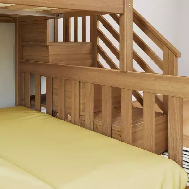 Max & Lily Wooden Twin over Full Low Bunk Bed for Kids with Staircase – Image 5