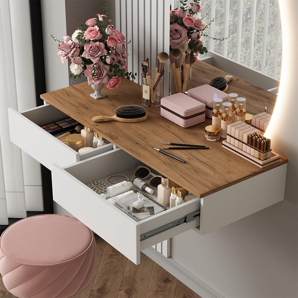 Vicco Coiffeuse Melina, Blanc/chêne, 100cm avec Miroir LED – Image 5