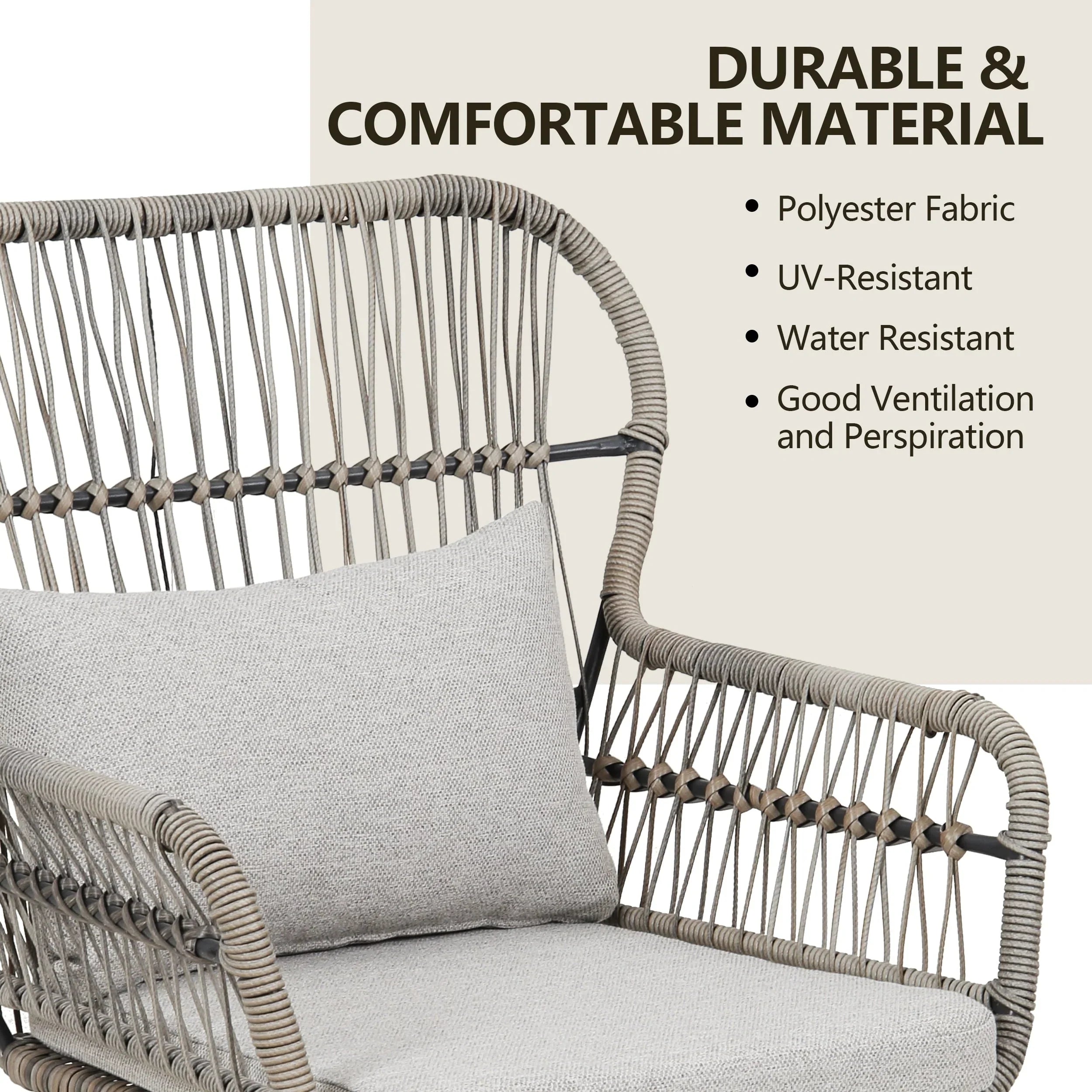 3 Piece Outdoor Wicker Conversation Bistro Set, All-Weather Rattan Furniture Patio Chairs Set with Cushions – Image 16