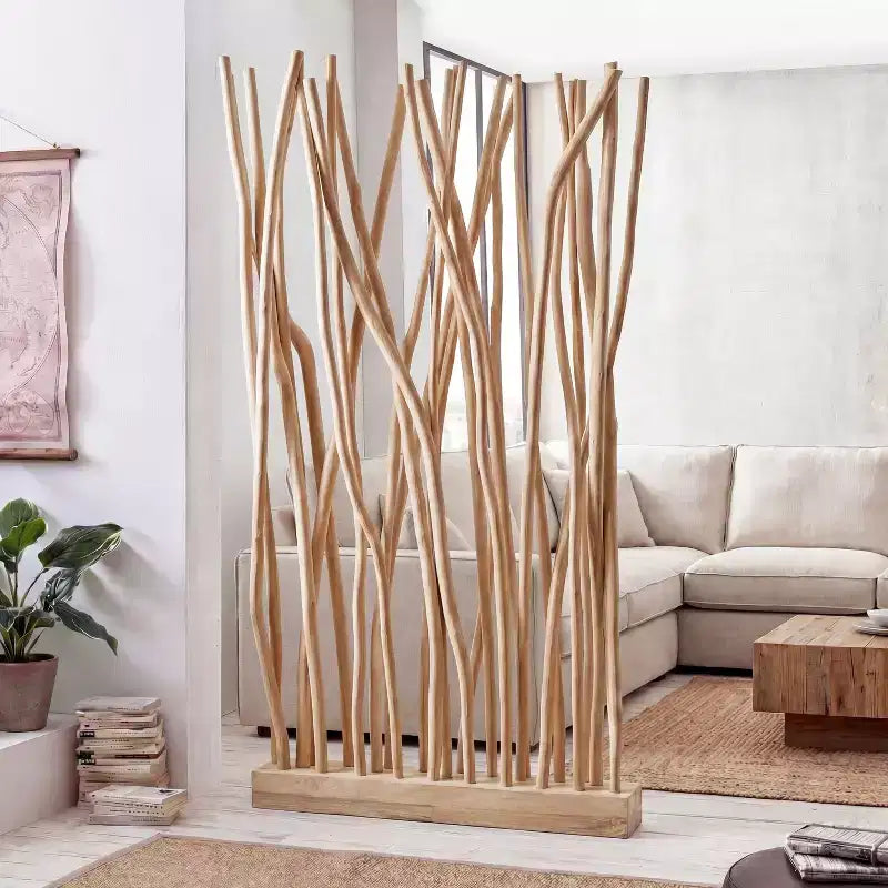 JONATHAN Y Tranquil 39W x 68H Coastal Bohemian Handcrafted Teak Branch Single Panel Room Divider – Image 2