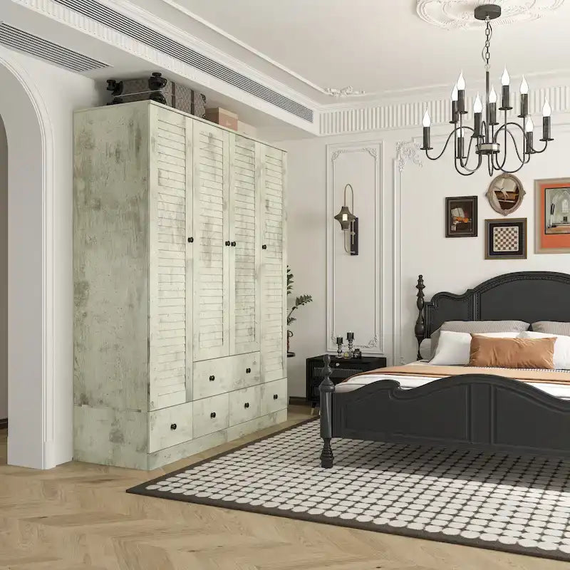 Wardrobe Armoire Closet 59W Large Freestanding Wardrobe Cabinet White – Image 25