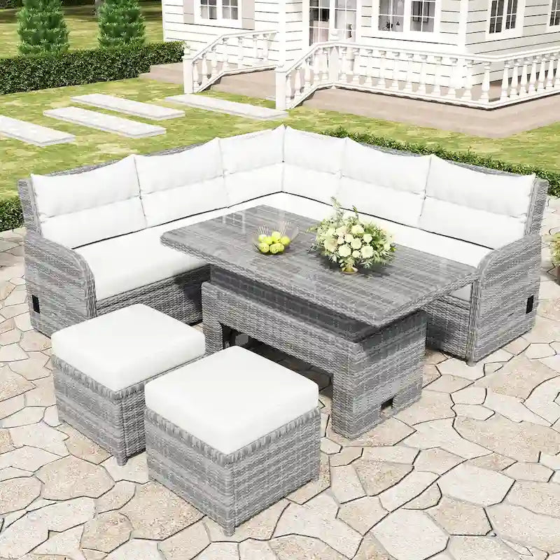 Outdoor Rattan Sectional Sofa Set with Adjustable Table & Recliners – Image 28
